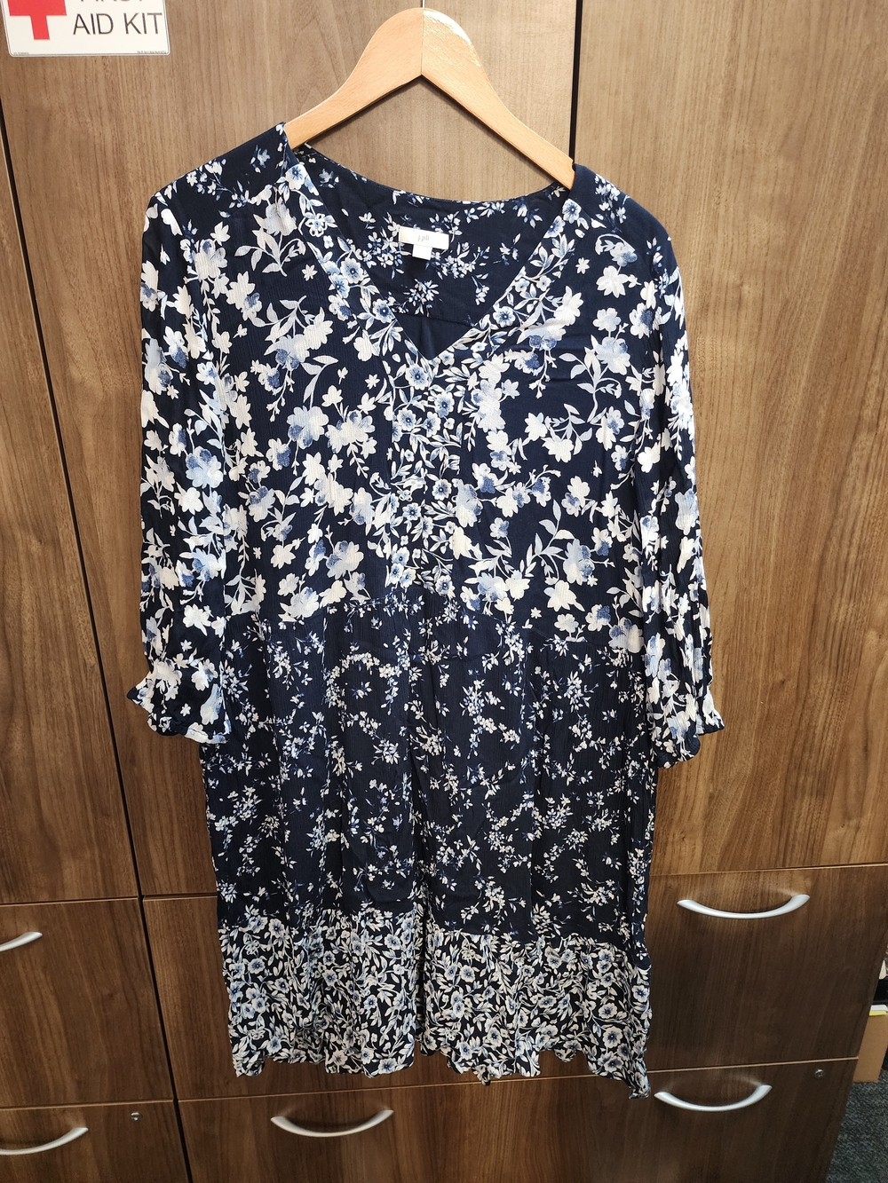 J. Jill Navy Floral V-Neck Dress
